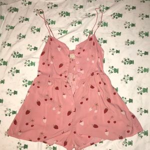 Urban Outfitters Pink Romper with 🍓 and 🍒